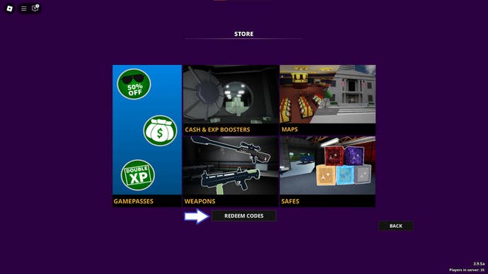 A screenshot of Notoreta in Roblox showing the game codes button.