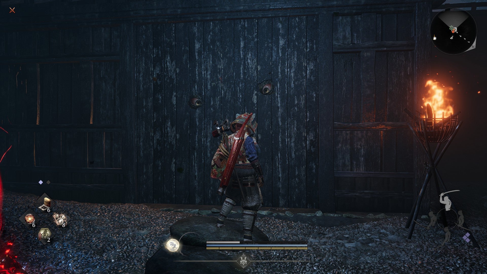 Standing under the watching eyes of a Nurikabe in Nioh 3. - 5