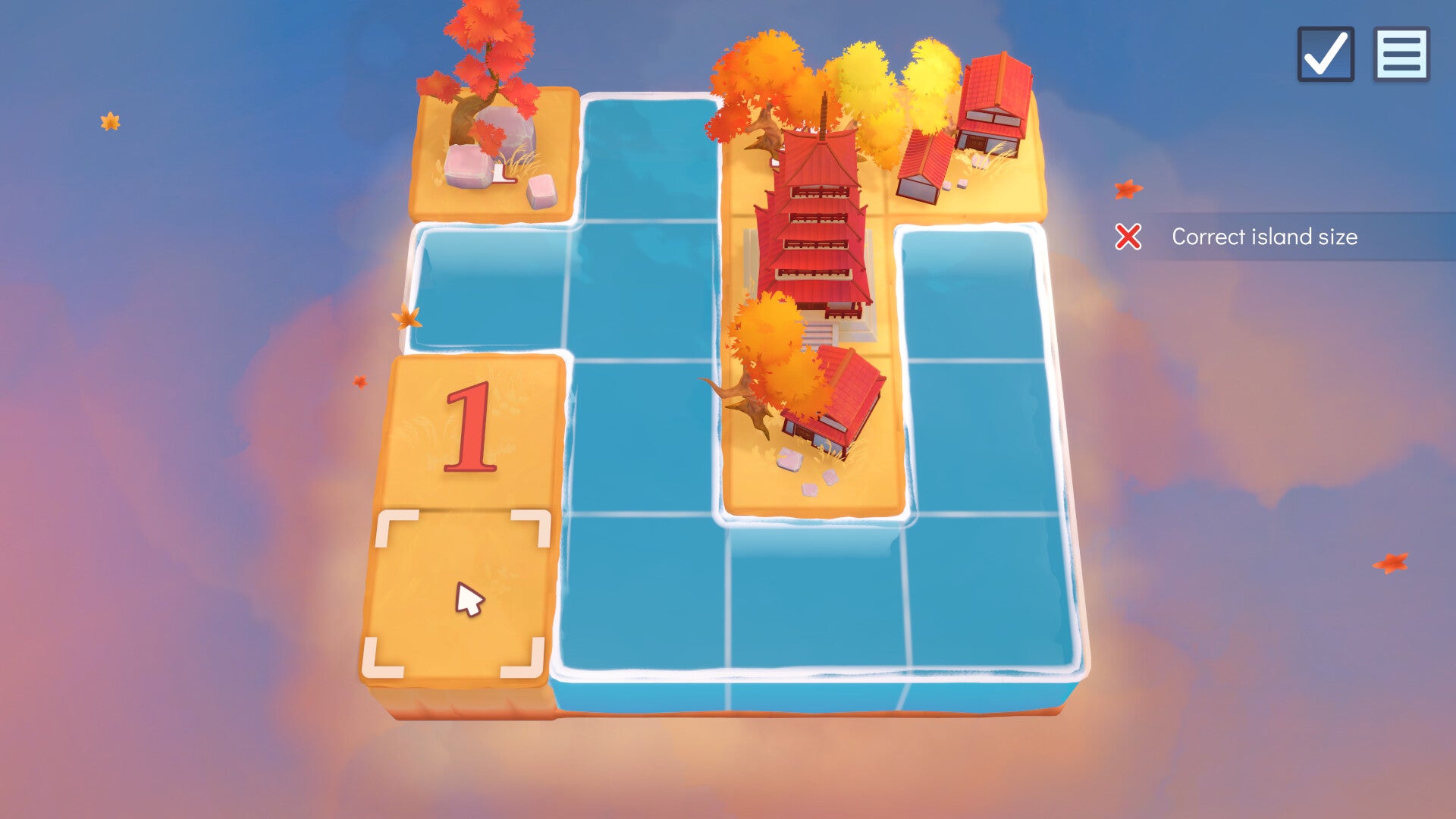 An autumn-themed puzzle grid in Nurikabe world. - 5