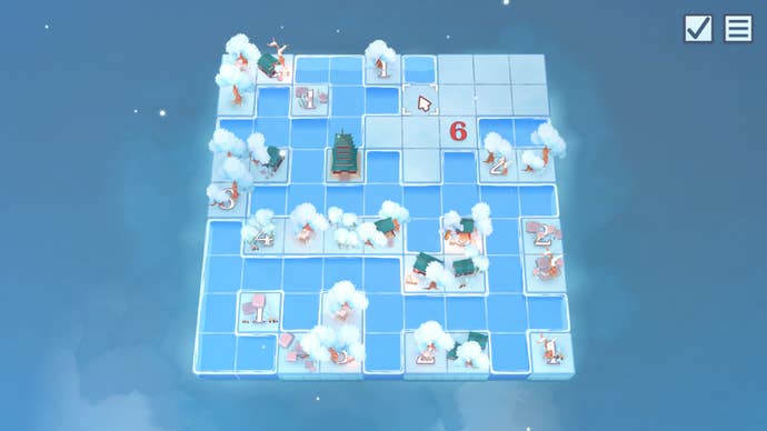 A winter-themed puzzle grid in Norikabe World.