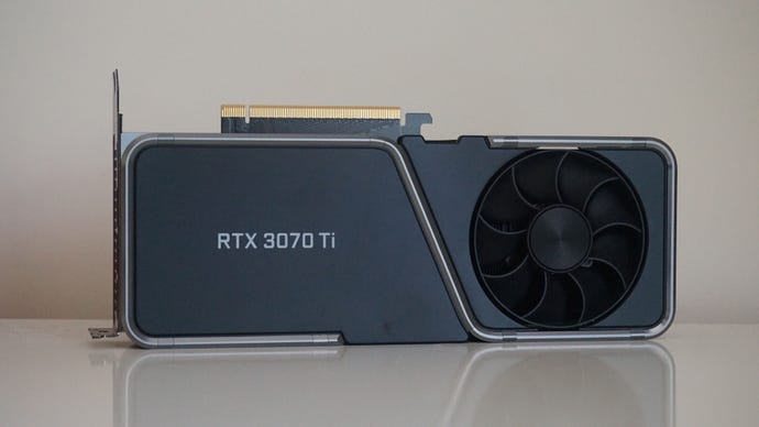A photo of Nvidia’s GeForce RTX 3070 Ti Founders Edition graphics card