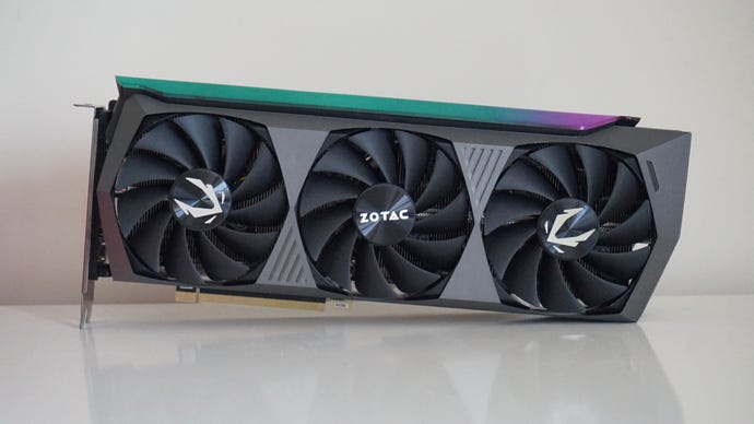 A photo of Zotac’s GeForce RTX 3080 Ti AMP Holo graphics card