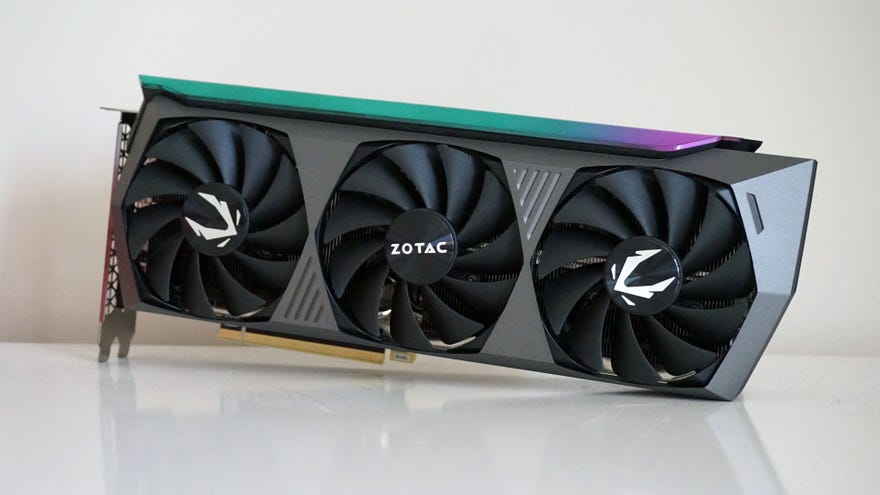 A photo of Zotac’s GeForce RTX 3080 Ti AMP Holo graphics card