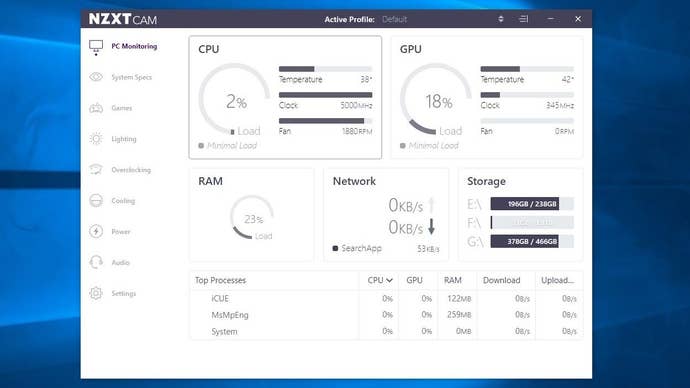 A screenshot of NZXT Cam software.