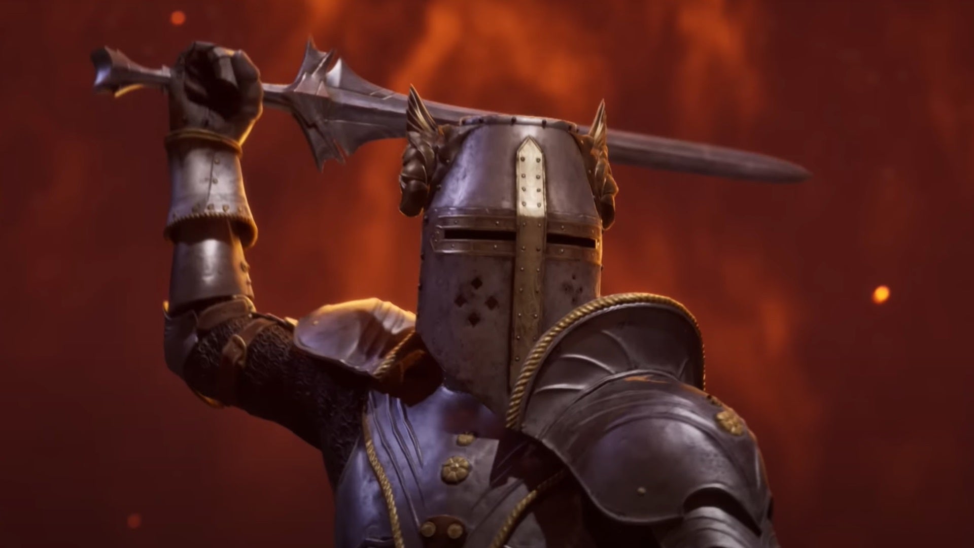 A knight in a full helmet raises their sword in The Elder Scrolls IV: Oblivion Remastered. - 3