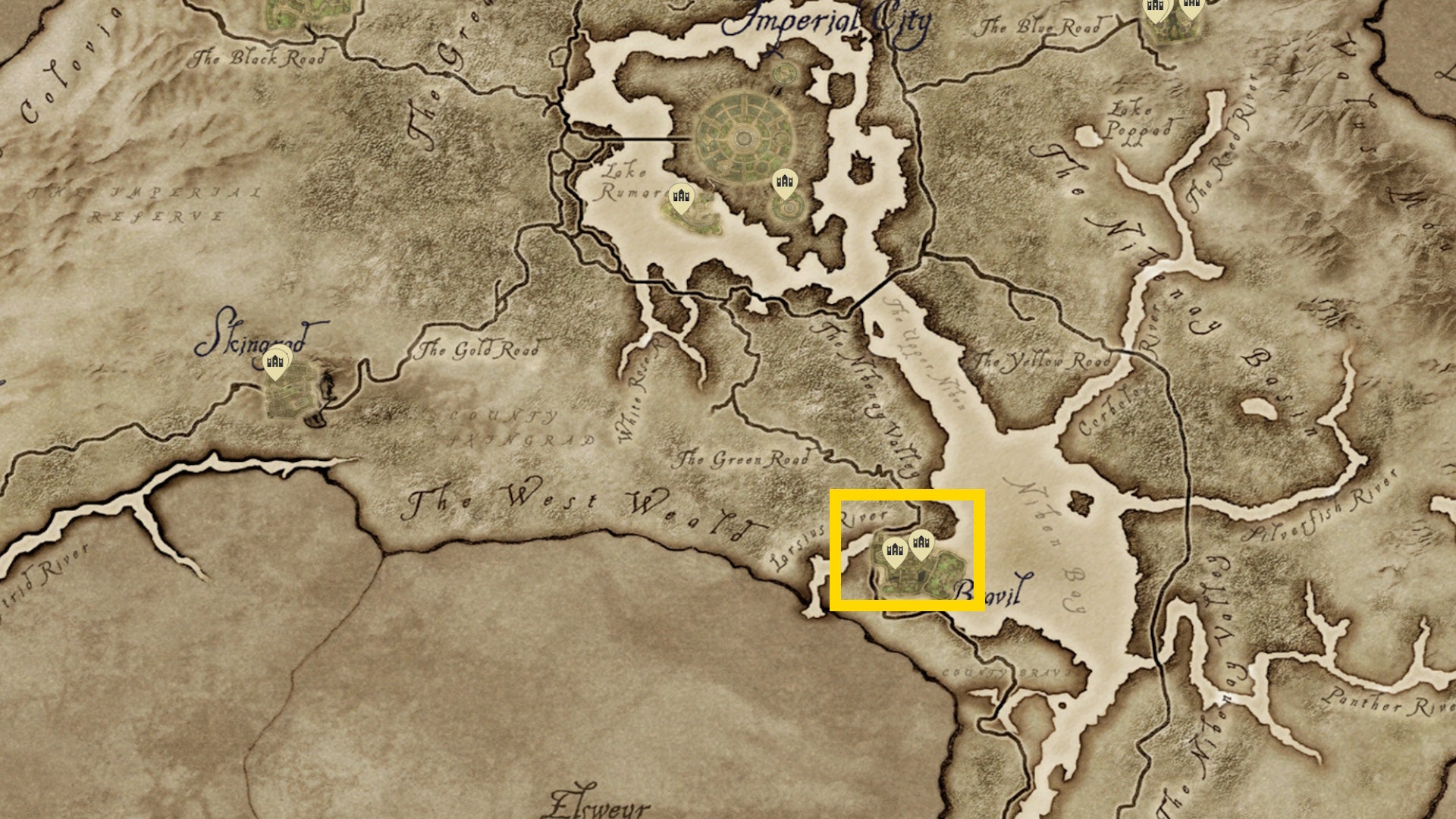 A map showing the Bravil Mages Guild in Oblivion Remastered - 4