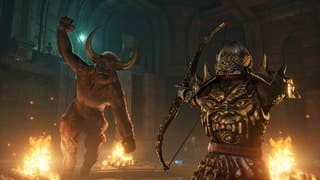 An archer firing an arrow at a minotaur in Oblivion Remastered.