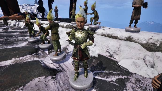 A bunch of Adoring Fan bobbleheads in Oblivion Remastered.