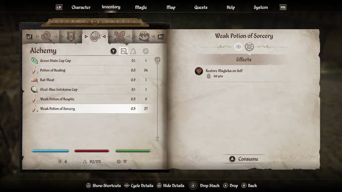oblivion remastered alchemy inventory menu potion details