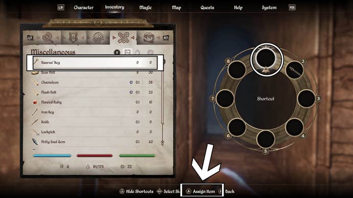 oblivion remastered apply shortcuts in inventory menu
