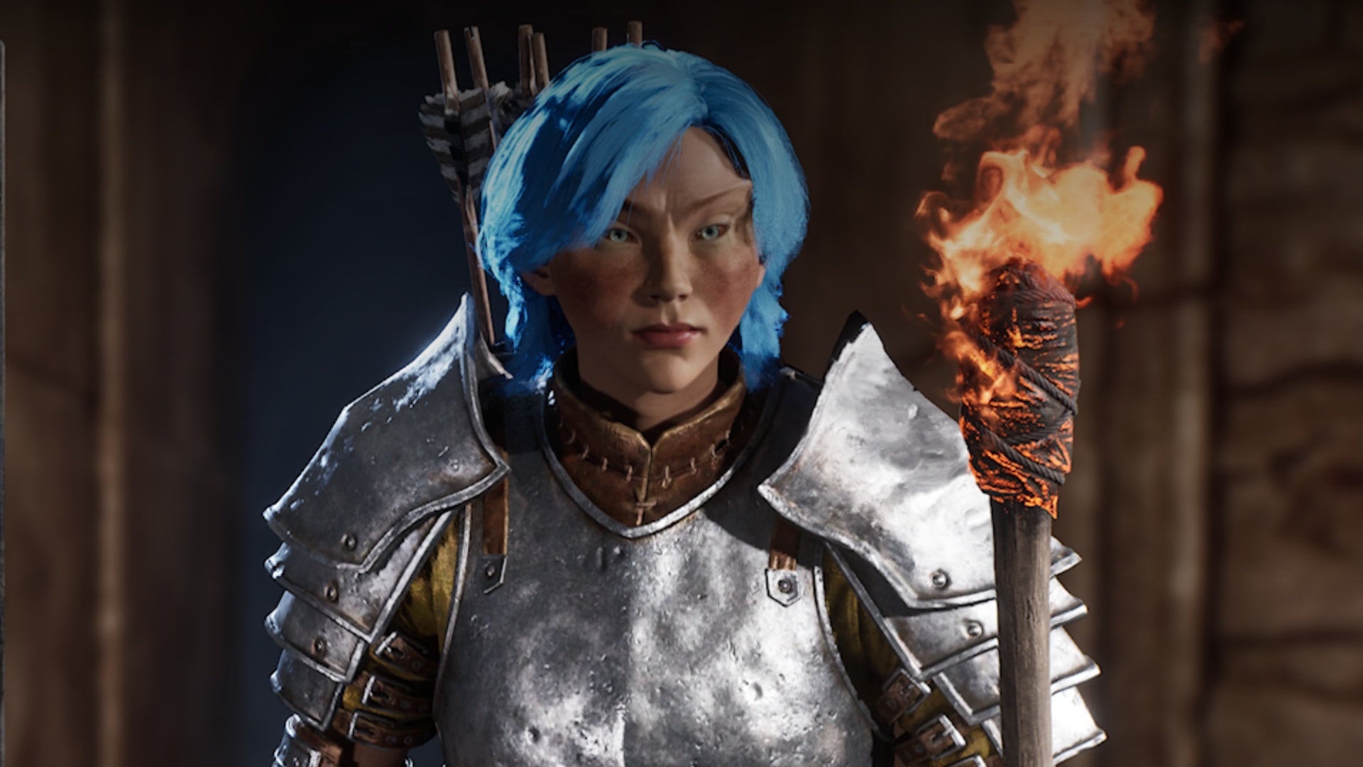 oblivion remastered blue hair wood elf holding torch
