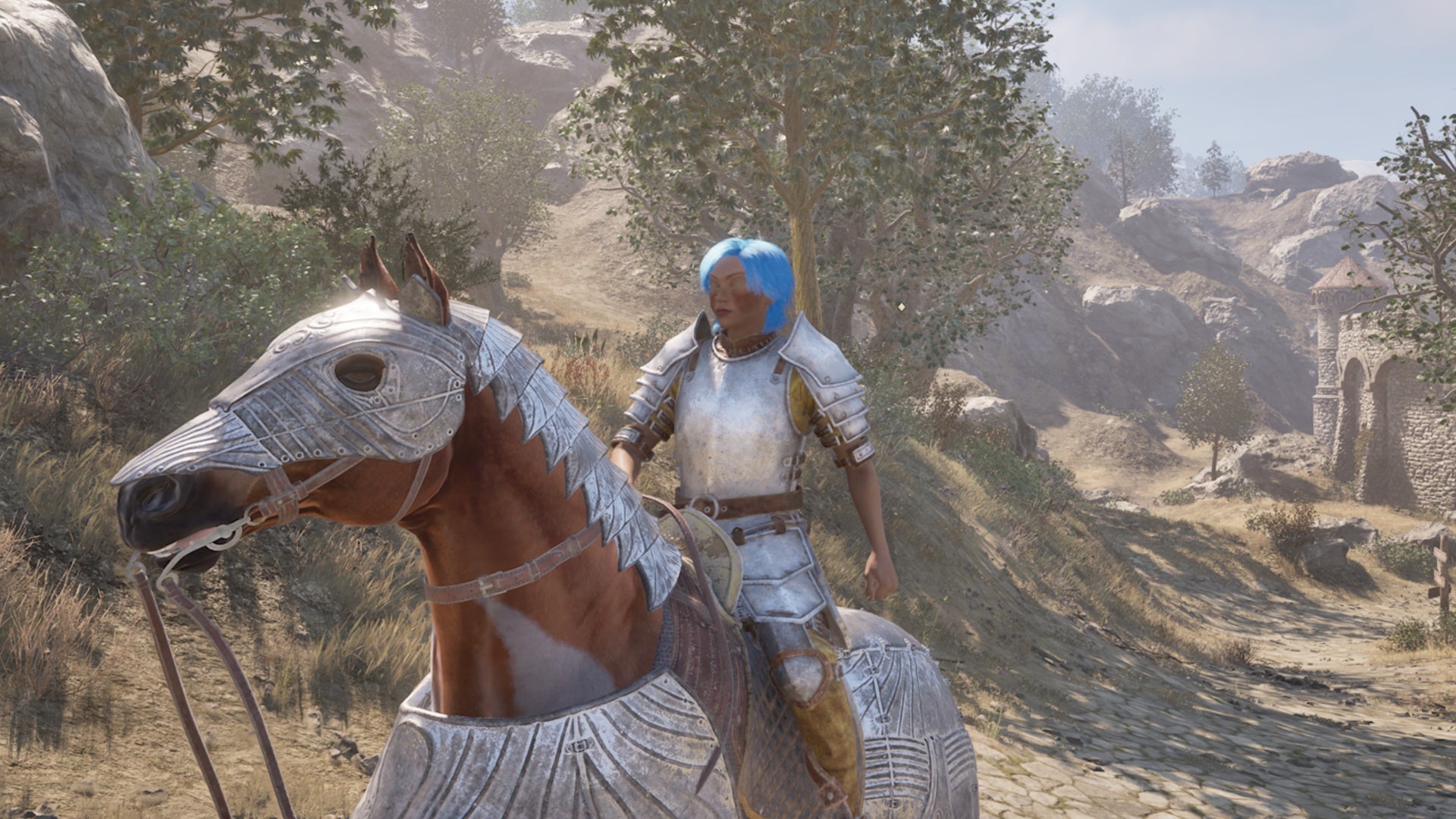 oblivion remastered blue hair wood elf riding horse