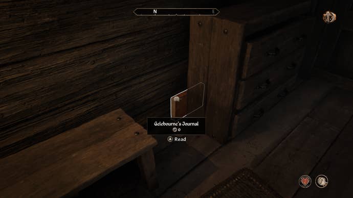 Gelebourne’s Journal hidden behind a set of drawers during the A Brotherhood Betrayed quest in Oblivion Remastered.