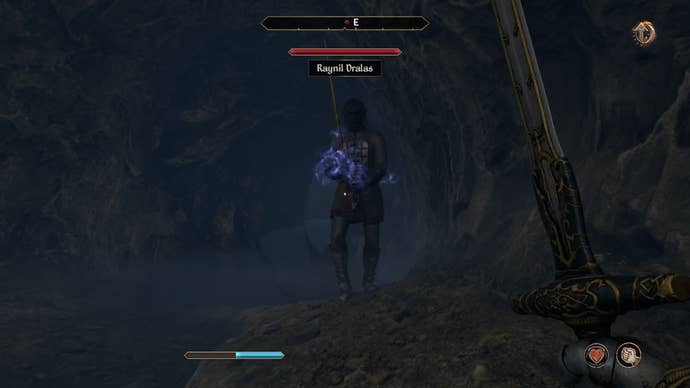 The player fighting Raylin the vampire hunter during the A Brotherhood Betrayed quest in Oblivion Remastered.