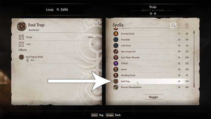 El inventario de un proveedor de hechizos que contiene trampa del alma en el olvido remasterizado.