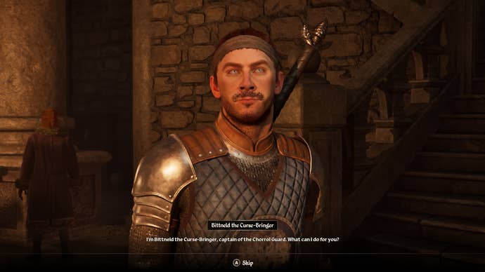 Bittneld, the guard captain, being questioned during the Canvas the Castle quest in Oblivion Remastered.