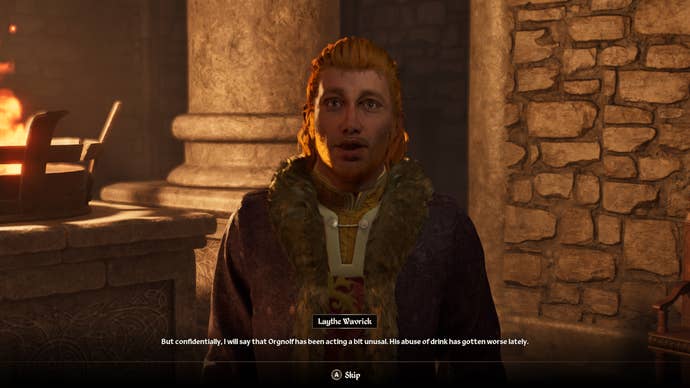 Laythe Wavrick, the steward, being questioned during the Canvas the Castle quest in Oblivion Remastered.