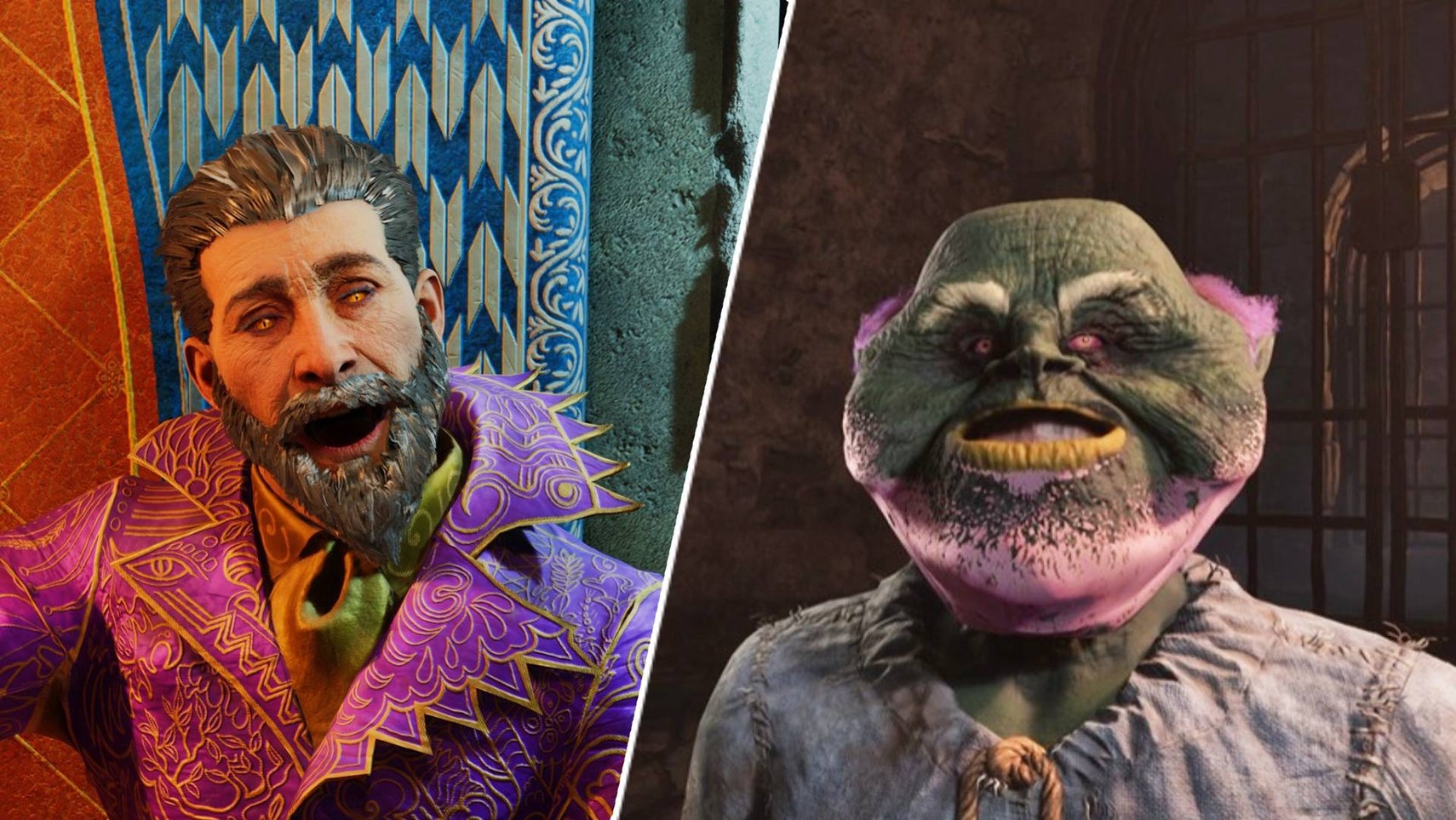 A wacky-looking Oblivion Remastered character next to Sheogorath. - 1
