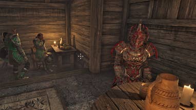 An NPC wearing Daedric Armor in Oblivion Remastered.