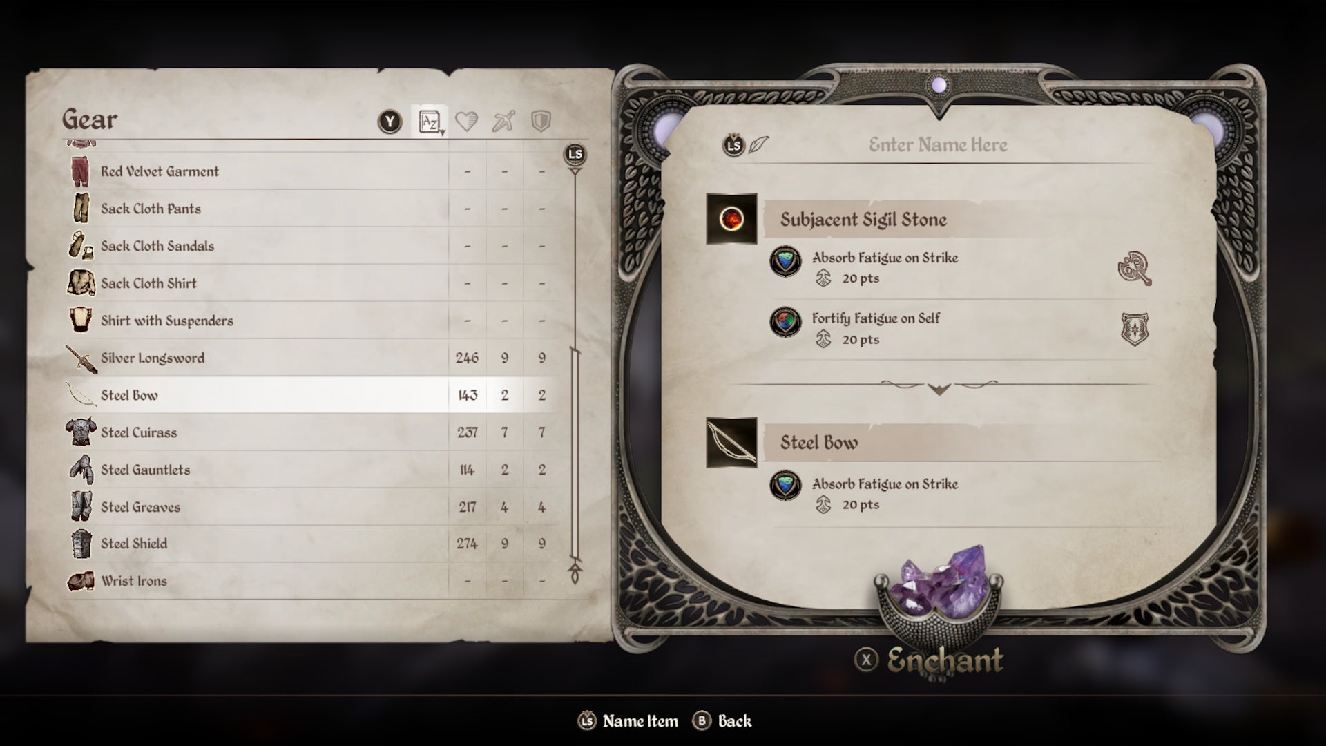 The Sigil Stone menu in Oblivion Remastered showing a Steel Bow being enchanted. - 3