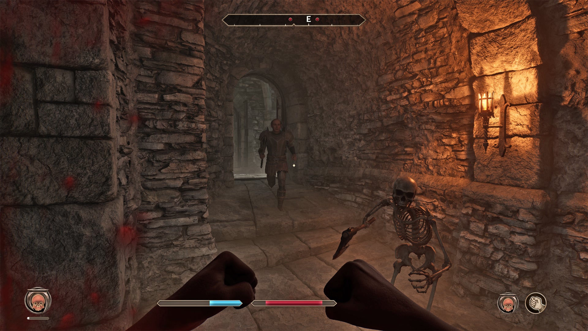 A skeleton attacking a player in a prison cell in Oblivion Remastered. - 4