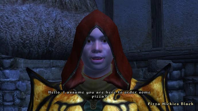A pizza-dispensing NPC successful Oblivion.