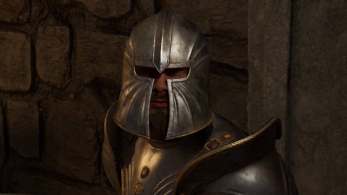 A Man-at-Arms of Battlehorn castle, one of the people you can recruit as a companion in Oblivion Remastered.