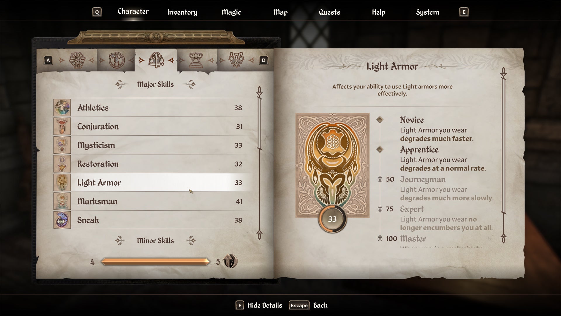 The skill menu in Oblivion Remastered. - 4
