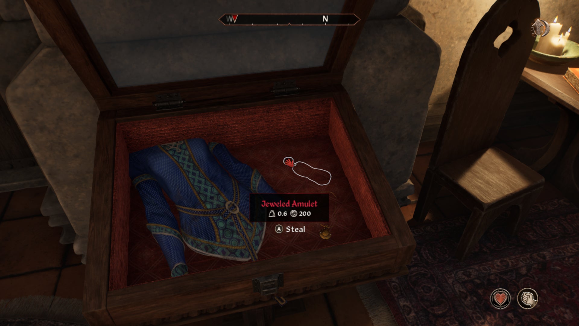 Silk garments and golden necklaces inside a display case in Oblivion Remastered. - 6