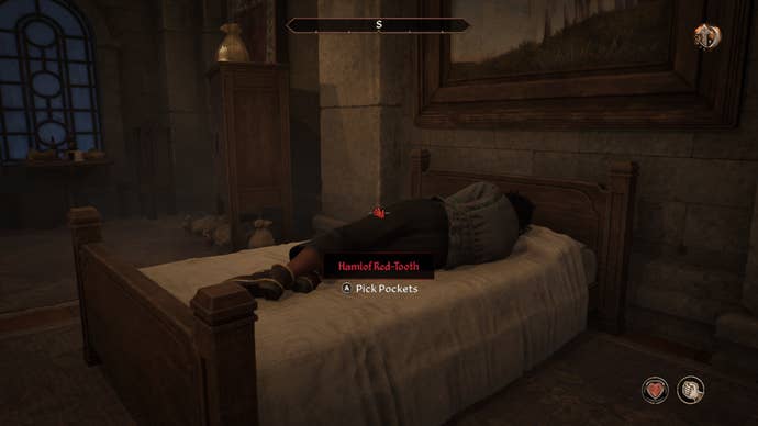 A shopkeeper sleeping in bed in Oblivion Remastered.