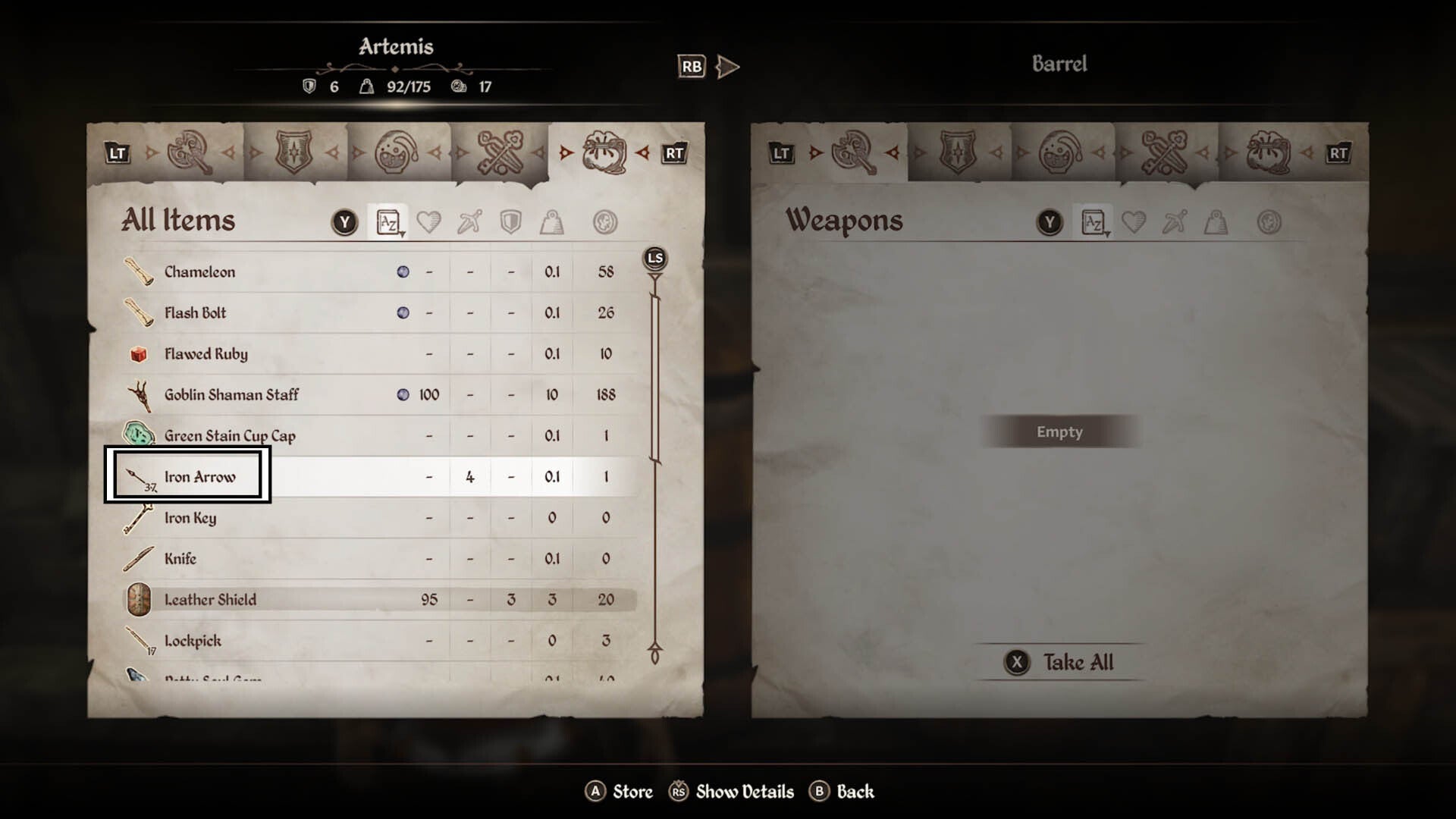 oblivion remastered inventory arrows highlighted