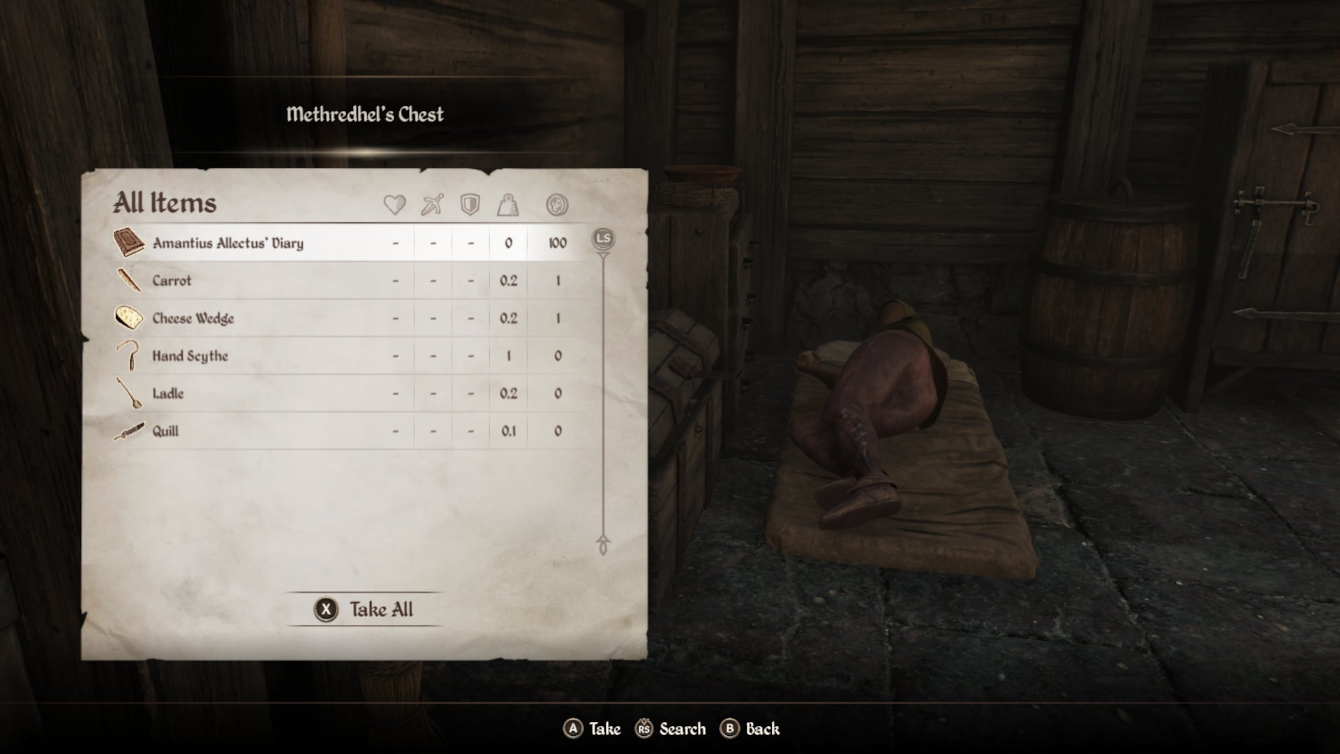 The player stealing Amantius Allectus' diary from Methredhel's chest in Oblivion Remastered. - 8