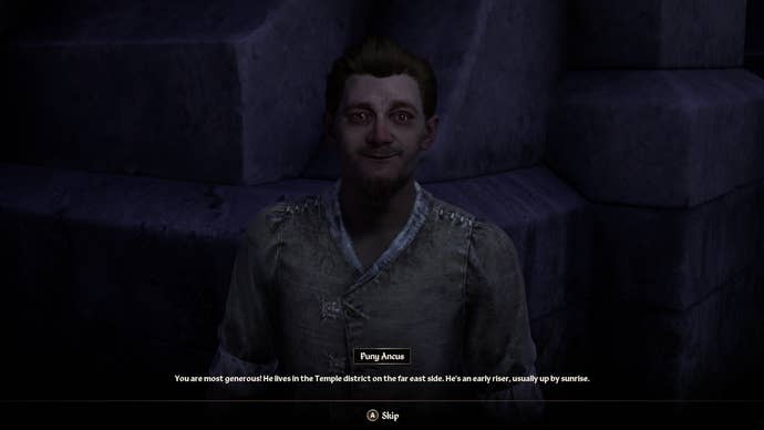 Puny Ancus revealing the location of Amantius Allectus' diary in Oblivion Remastered.