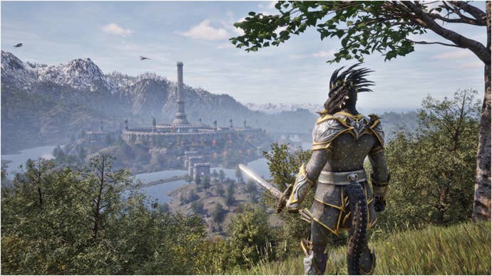 oblivion remastered knight armor character standing on hill