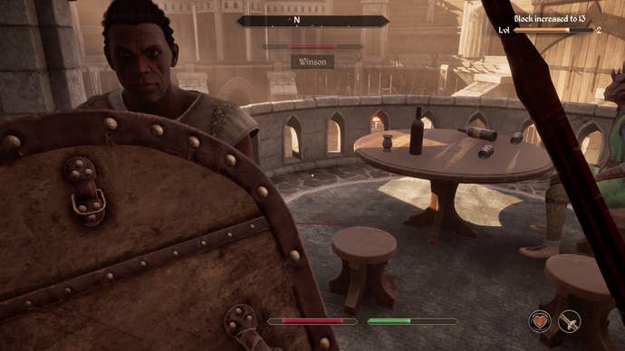 The player character fighting a harmless person in the arena in Oblivion Remastered