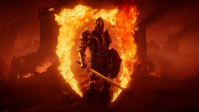 oblivion remastered loading screen knight in front of fire symbol
