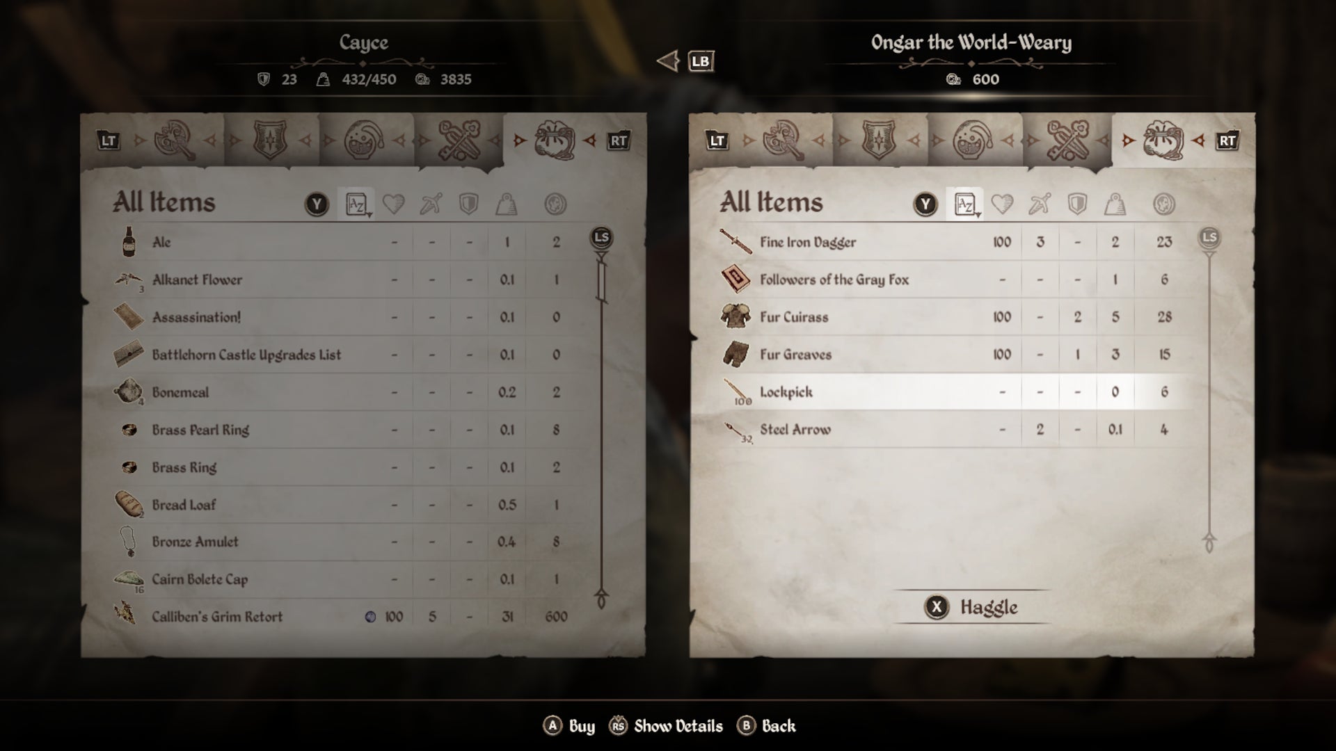 Ognar the World-Weary's inventory - featuring lockpicks - in Oblivion Remastered. - 3