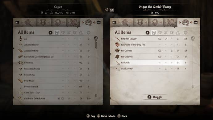 Ognar the World-Weary’s inventory - featuring lockpicks - in Oblivion Remastered.