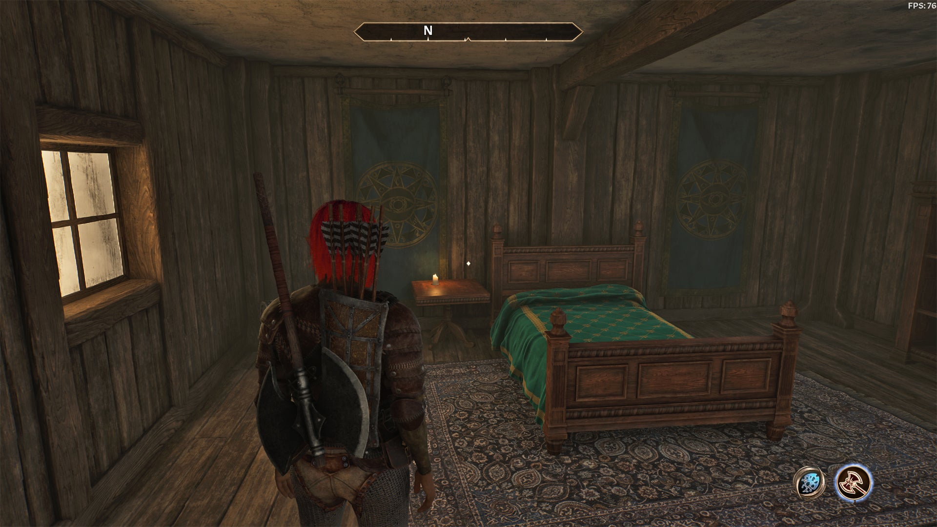 A player standing in front of a bed in Oblivion Remastered. - 4