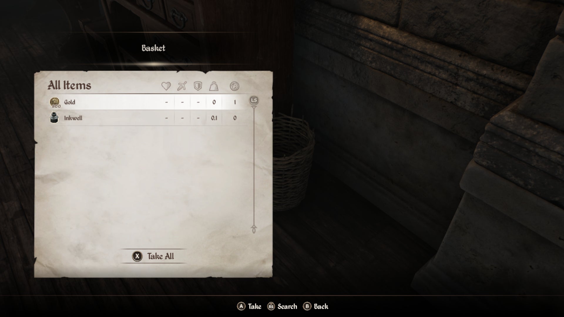 A large amount of gold in a basket inside Glarthir's house in Oblivion Remastered. - 7