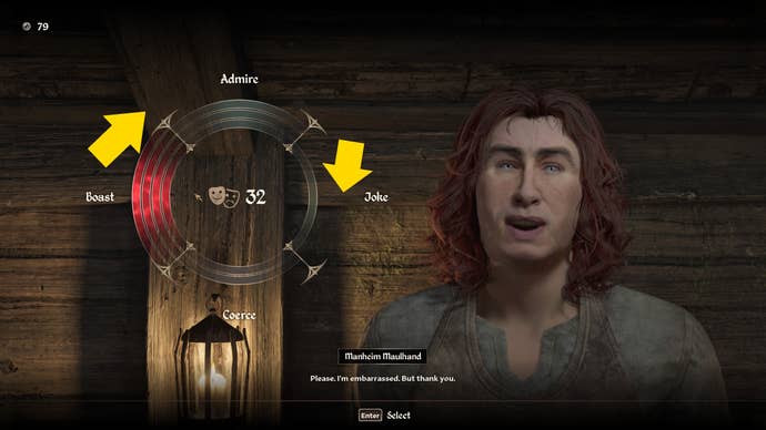 Arrows showing how the persuasion wheel turns in Oblivion Remastered