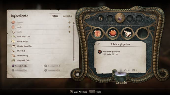 oblivion remastered potion creation menu