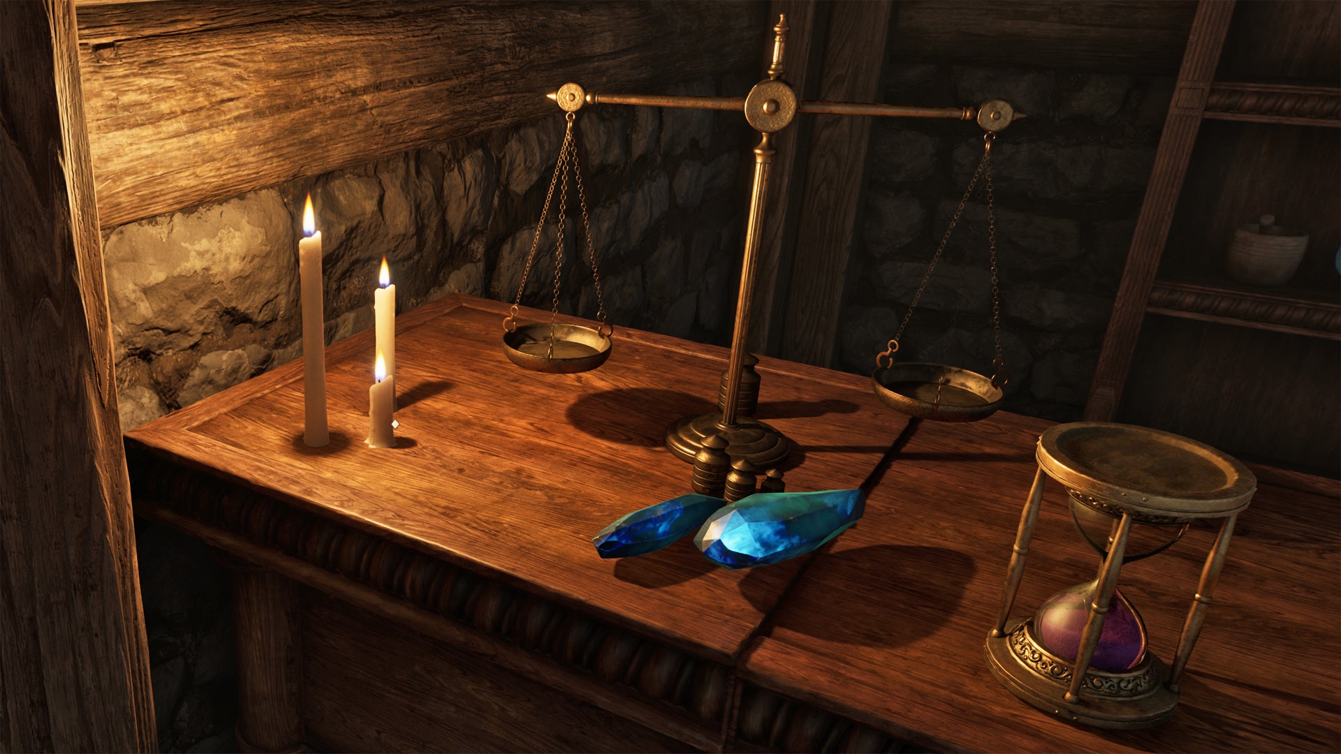 Two Soul Gems lying on a table in Oblivion Remastered. - 1