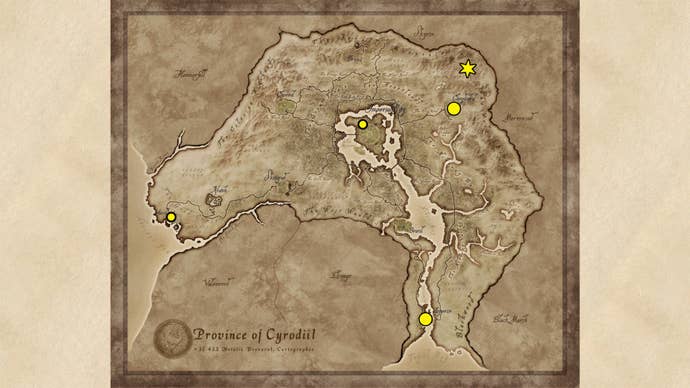 A map showing the Acrobatics Trainer locations in Oblivion Remastered.