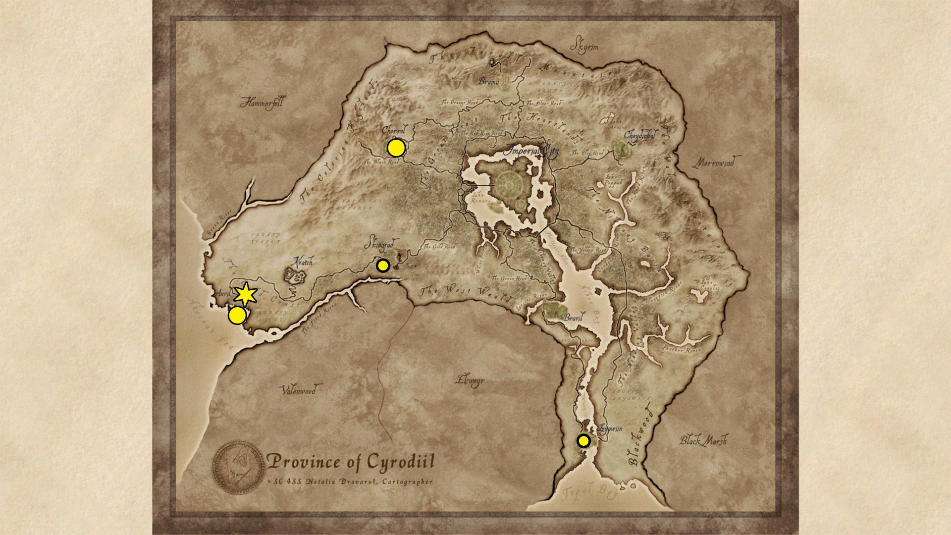 A map showing the Athletics Trainer locations in Oblivion Remastered. - 9