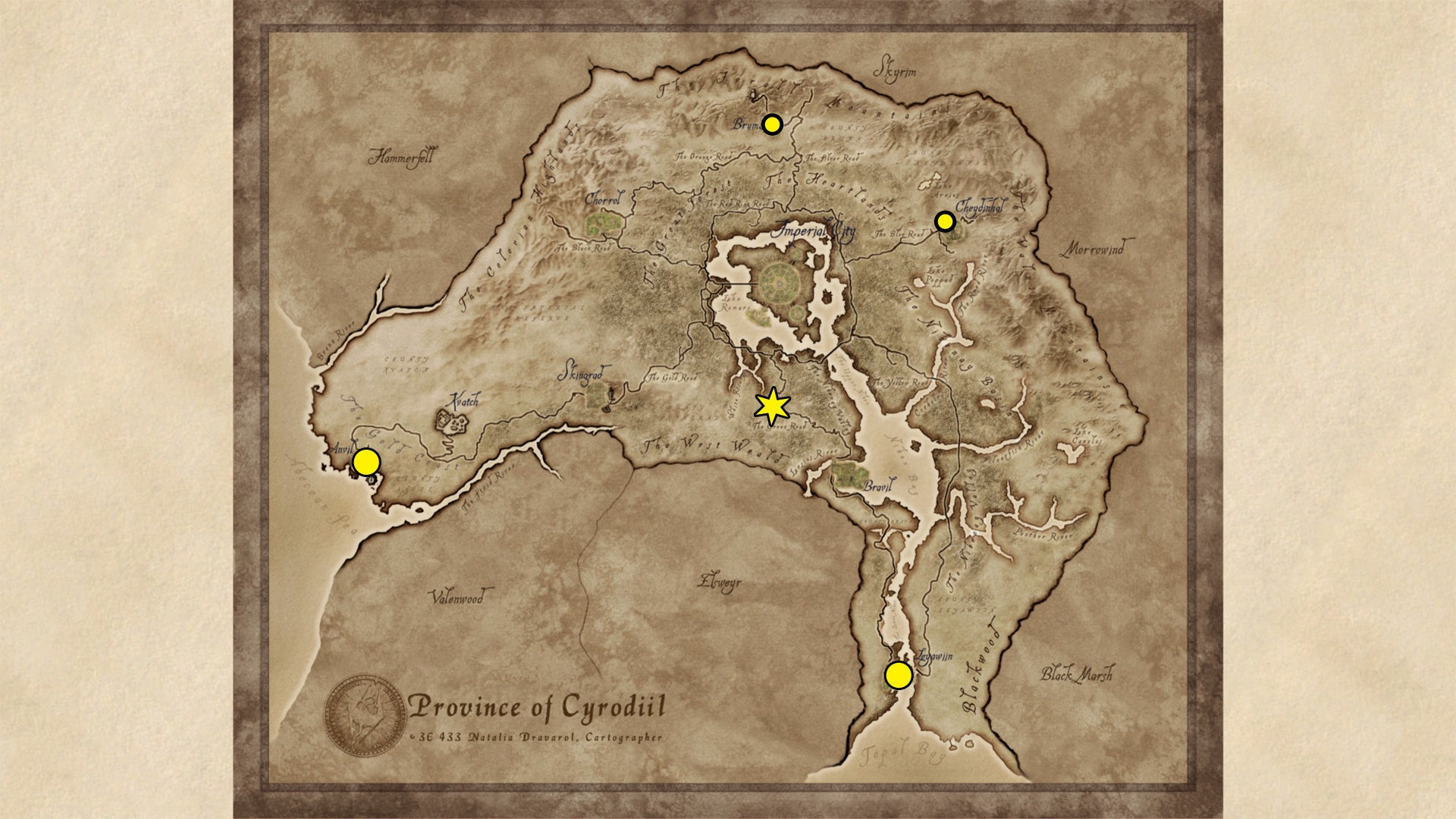 A map showing the Blade Trainer locations in Oblivion Remastered. - 10