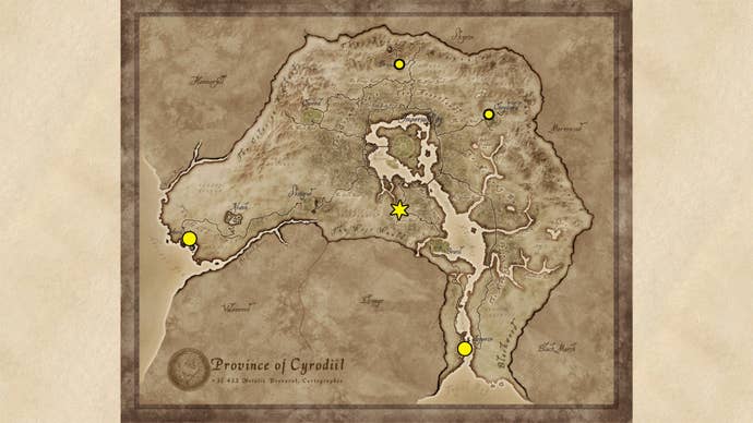 A map showing the Blade Trainer locations in Oblivion Remastered.