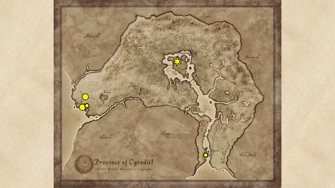 A map showing the Blunt Trainer locations in Oblivion Remastered.