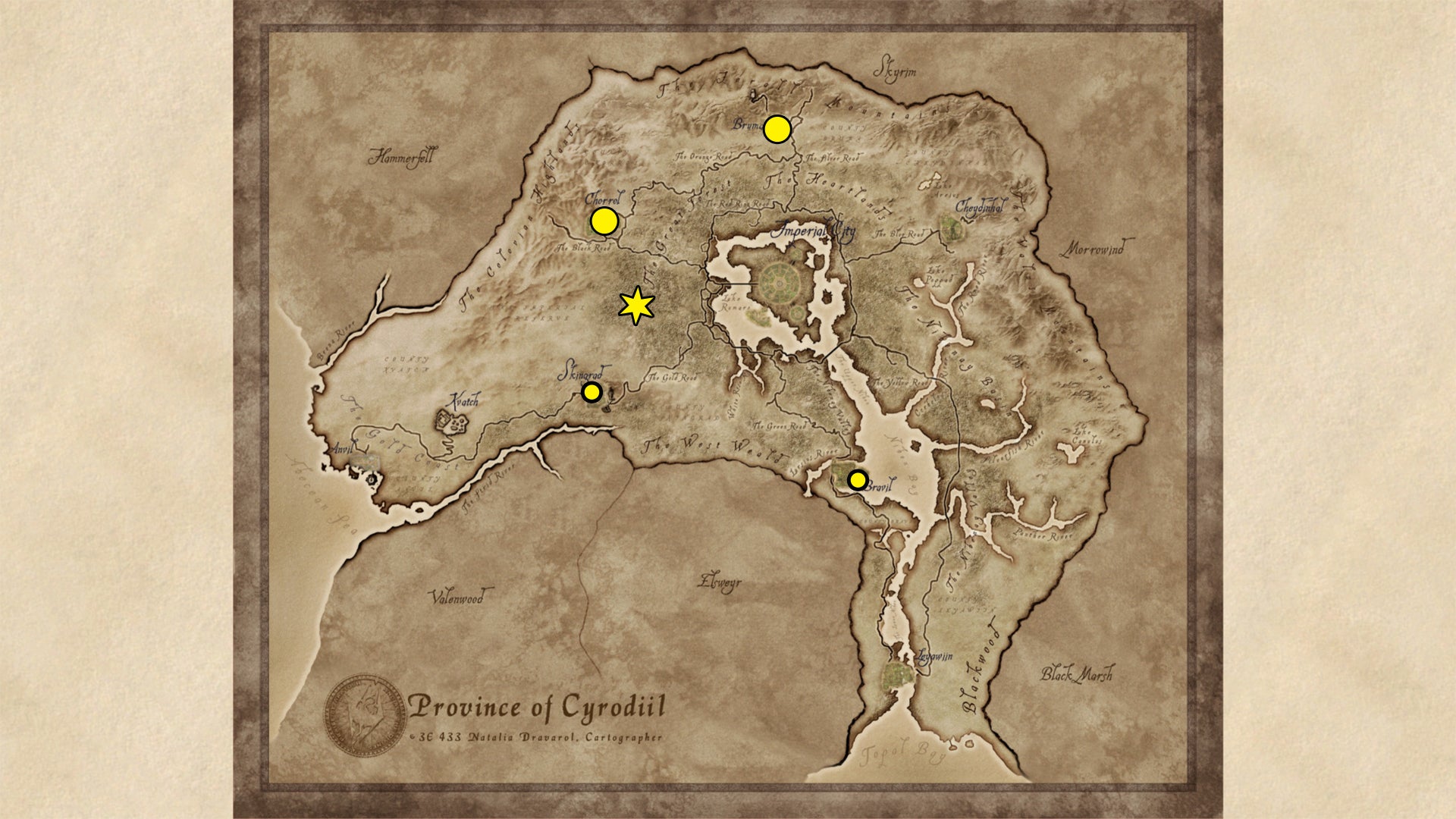 A map showing the Conjuration Trainer locations in Oblivion Remastered. - 13