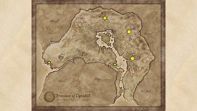A map showing the Hand-to-hand Trainer locations in Oblivion Remastered.